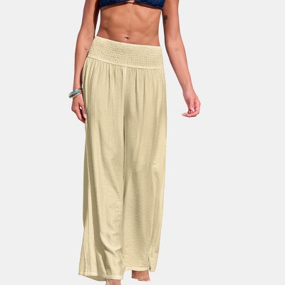 Women's Breezy Wide Smoked Waistband Beach Cover Up Pants - Cupshe
