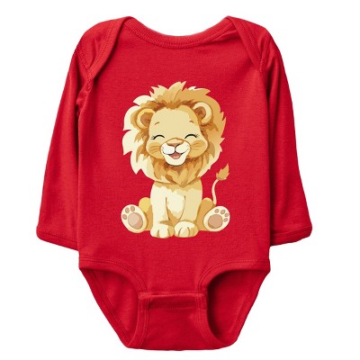 The Juniper Shop Watercolor Lion Long Sleeve Bodysuit - 6M - Red