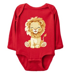 The Juniper Shop Watercolor Lion Long Sleeve Bodysuit - NB - Red - 1 of 4