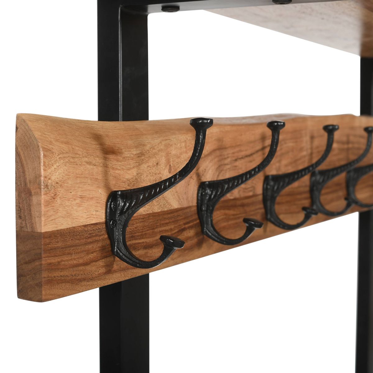 Alpine Hall Tree Natural - Alaterre Furniture: Acacia Wood, Metal Legs, Storage, 7 Hooks - thumbnail 7