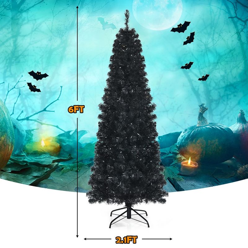 Costway 6ft Pre-lit PVC Christmas Pencil Tree Black w/ 300 LED Lights, 4 of 11
