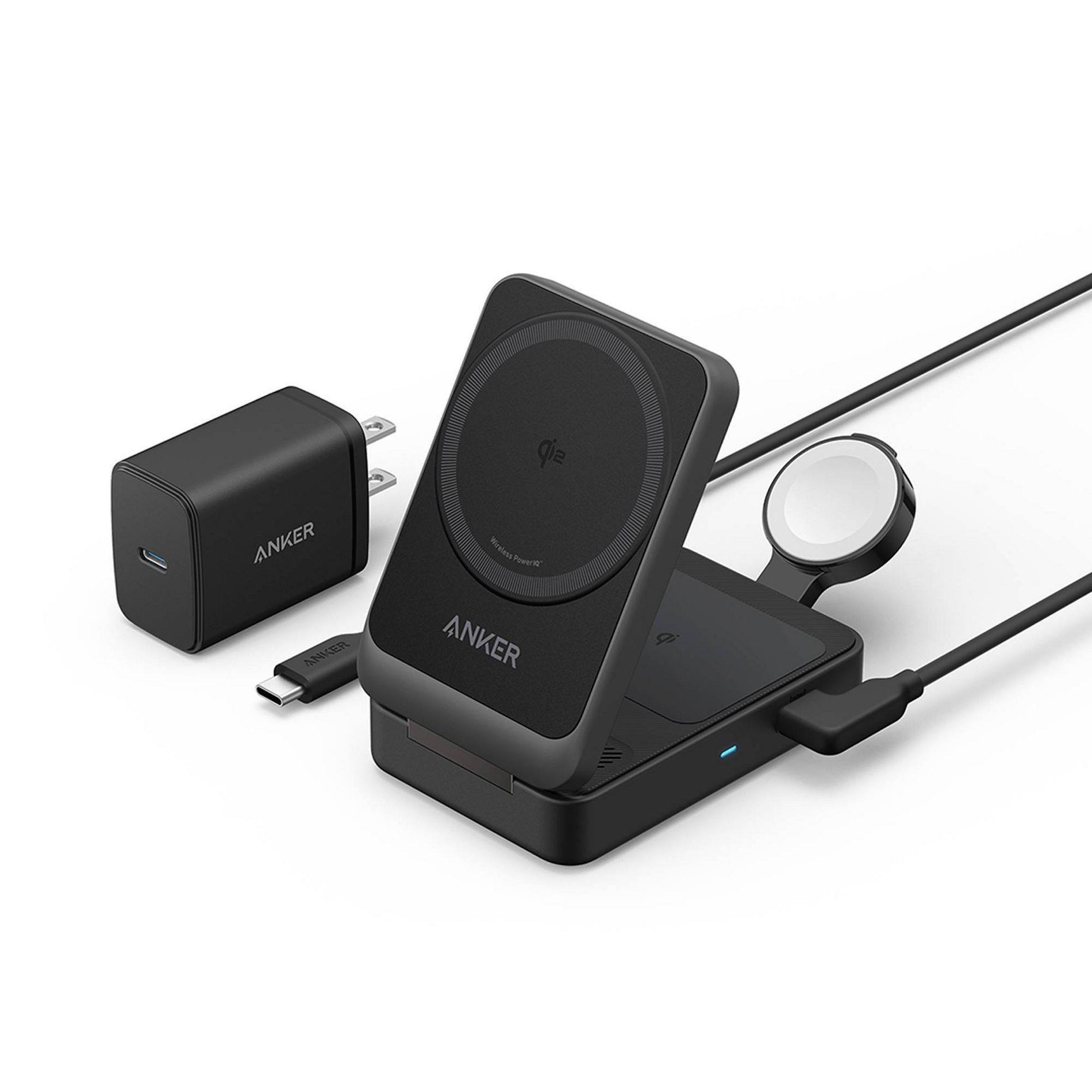 Anker MagGo Wireless Charging Station (Foldable 3-in-1): USB-C for Apple Devices