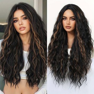Jessie's Wig Long Curly Wig Black to Dark Brown Ombre with Volume Heat Resistant Synthetic Hair Wigs For Women 28 Inch - 1 of 4