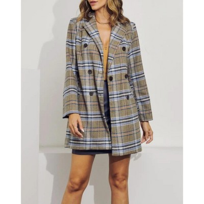 Women's DOUBLE-BREASTED CHECKED COAT - J.NNA