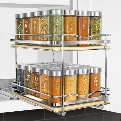 Lynk Professional Slide Out Vertical 8.25" Double Metal/Wood Spice Rack Silver: Kitchen Storage, Pantry Organizer, Pull Out — фото 3