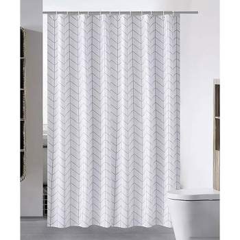 Kate Aurora Modern Simplicity Medium Weight Herringbone Gray & White Water Resistant Fabric Shower Curtain - 70 in. Long