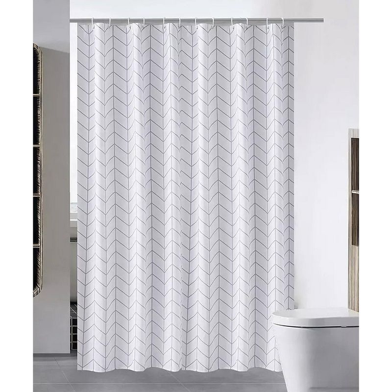 Kate Aurora Modern Simplicity Medium Weight Herringbone Gray & White Water Resistant Fabric Shower Curtain - 70 in. Long, 1 of 5