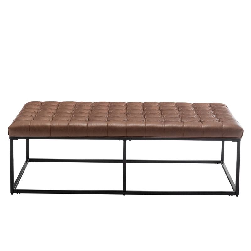 56" Wide Button Tufted Metal Ottoman - WOVENBYRD, 3 of 14