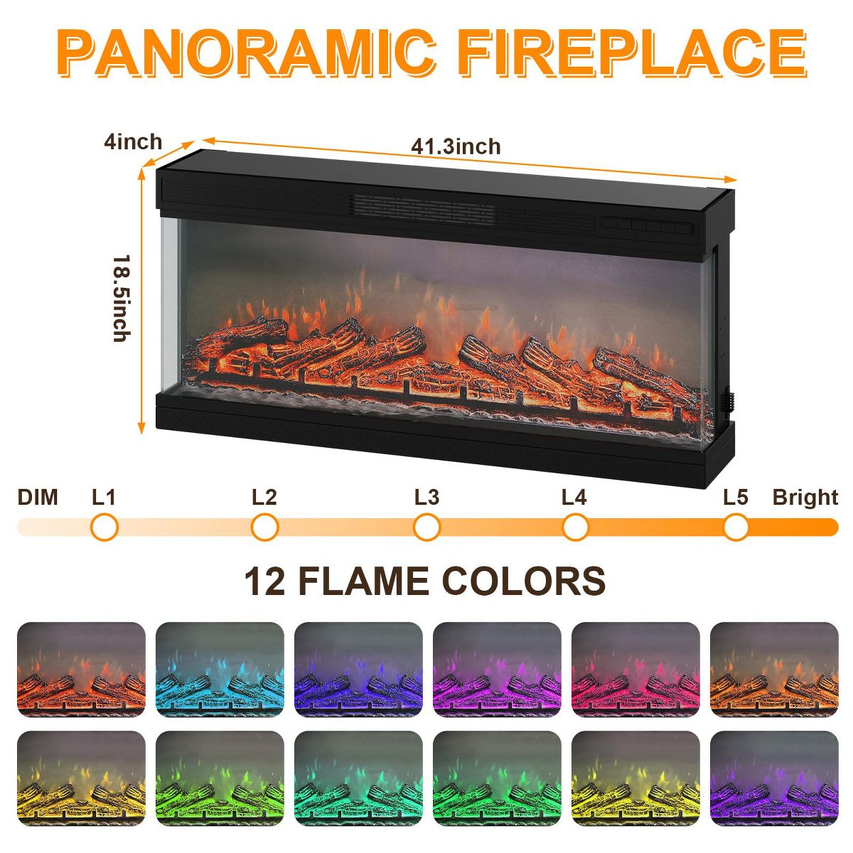 40 in Electric Fireplace & 75 in TV Stand with 12-Color LED Flame and 3 Brightness Modes, Spacious Two-Tier Design - thumbnail 5