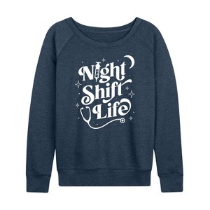 Women's - Instant Message - Night Shift Life Lightweight French Terry Wide Neck Long Sleeve Graphic Shirt - 1 of 4