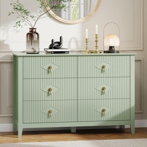 47.2" Fluted Dresser, 6-Drawer Wood Dresser for Bedroom, Modern Chest of Drawers, Storage Organizer Cabinet for Living Room, Hallway, Entryway - 1 of 4