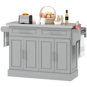 Rolling Kitchen Island Cart with Wheels, Portable Island Table for Kitchen with Stainless Steel Top, Adjustable Shelves, 2 Drawers, Spice - 1 of 4