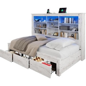AMERLIFE Daybed with Bookcase Headboard, USB-C Charging, RGB Lights & 3 Drawers - 1 of 4