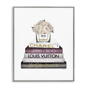 Stupell Industries White Flower Bookstack Framed Giclee Art, Gray, 11" x 14" - 1 of 4
