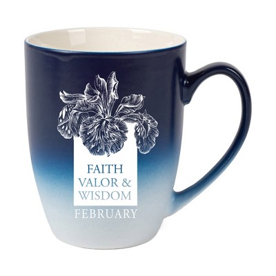 Elanze Designs Faith Valor And Wisdom February Two Toned Ombre Matte Navy Blue and White 12 ounce Ceramic Stoneware Coffee Cup Mug