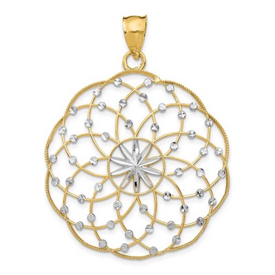 Black Bow Jewelry 14k Yellow Gold & White Rhodium Scalloped Ornate Pendant, 38mm