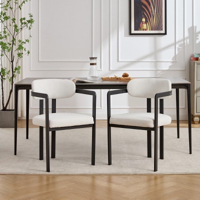 Mid-Century Modern Dining Arm Chairs Set of 2,Upholstered Accent Kitchen Chairs with Black Metal Legs-Baofuwish