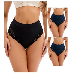 INSPIRE CHIC 3 Packs Women's Lace Trim High-Waisted Briefs Hi-Cut Tummy Control Underpants - 1 of 4