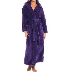 ADR Women's Robe, Plush Fleece Women's Bathrobe with Hood, Long Fluffy Fuzzy Bath Robe Pink Purple Plus Size - 1 of 4