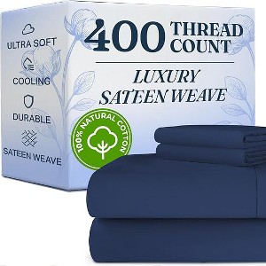 100% Cotton 400 Thread Count 4 Piece Sheet Set - Soft & Cozy Sateen Bed Sheets - CGK Linens - 1 of 4
