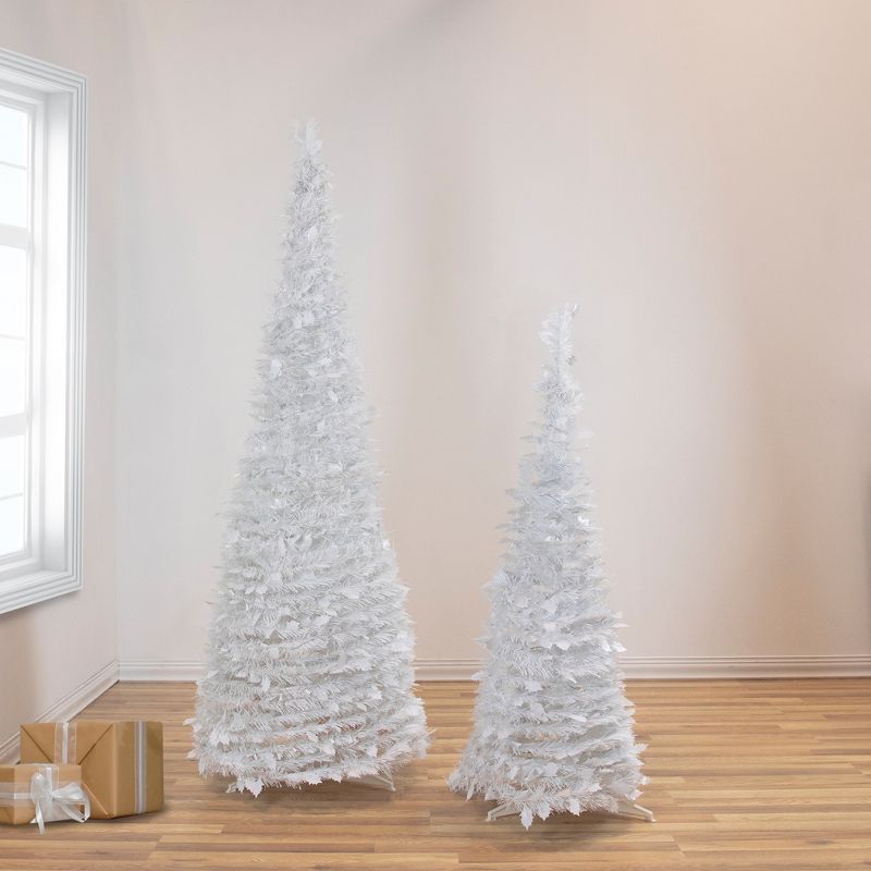 Northlight 4' White Tinsel Pop-Up Artificial Christmas Tree, Unlit, 3 of 8