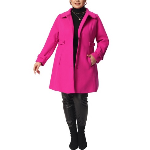 Agnes Orinda Women's Plus Size Peter Pan Collar Elegant Single Breasted  Pockets Pea Coat Hot Pink 4X