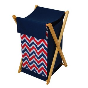 Bacati - MixNMatch Navy/Red Laundry Hamper with Wooden Frame - 1 of 4