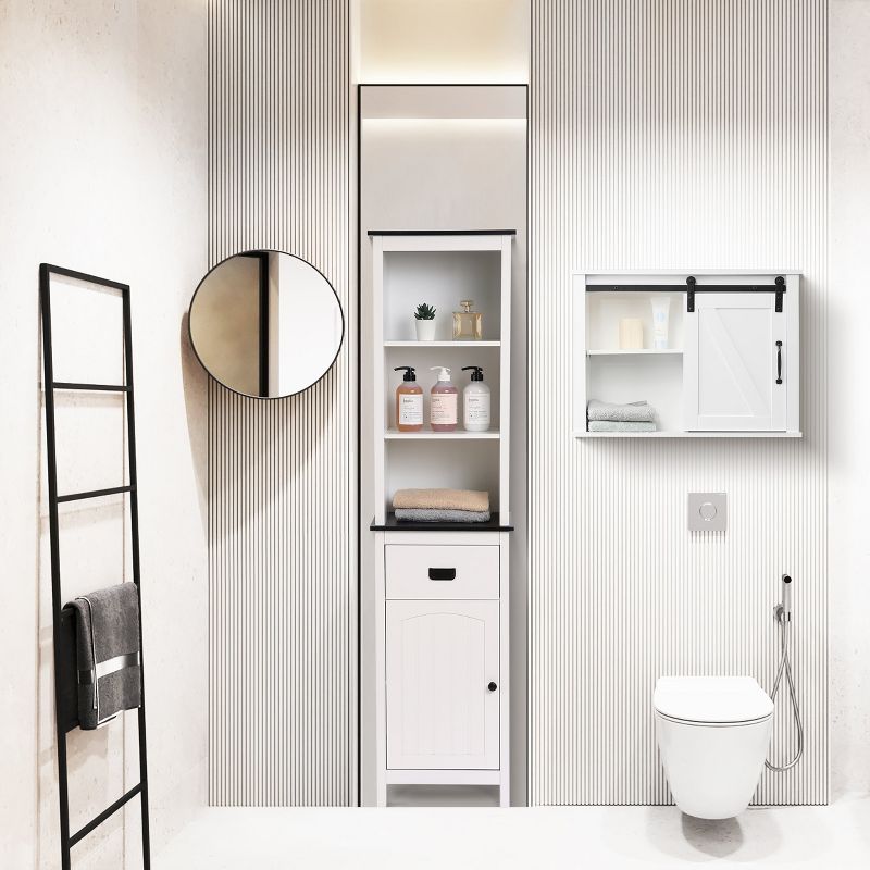 LuxenHome Farmhouse White MDF Bathroom Wall Cabinet, 3 of 13