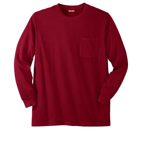 Kingsize Men\'s Big Target Tall : Lightweight Rich Big T-shirt - Shrink-less™ Burgundy Pocket & Long-sleeve 6xl, Crewneck Red 