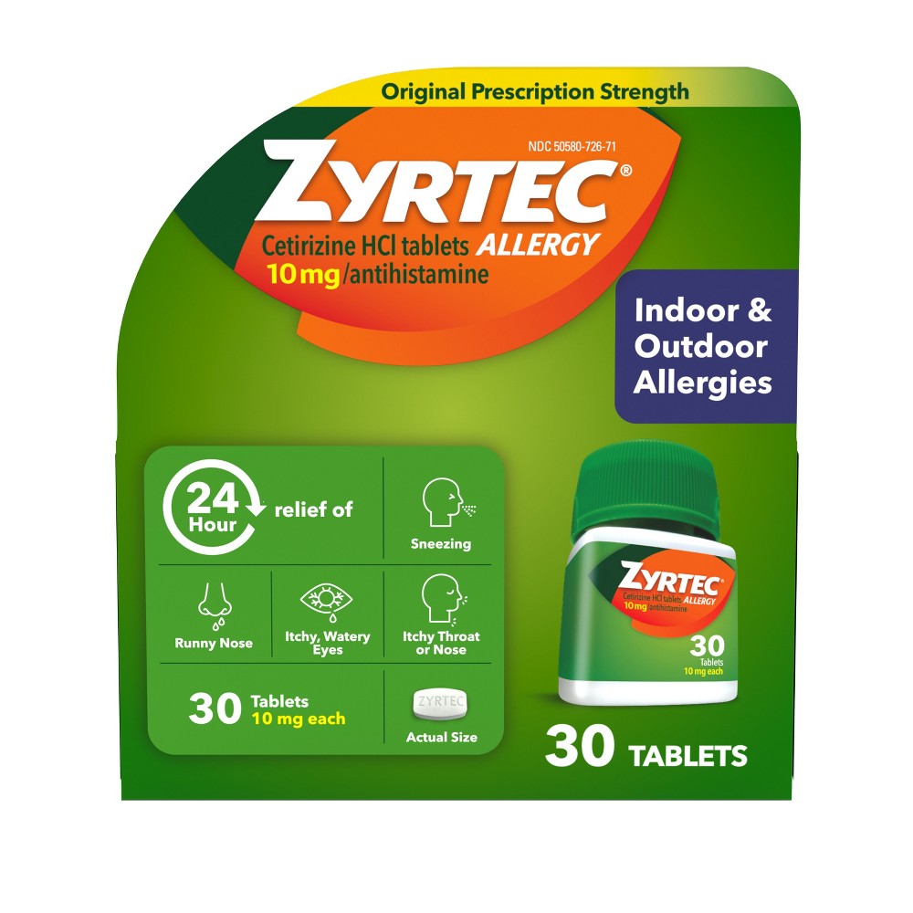 Zyrtec 24 Hour Allergy Relief Tablets - Cetirizine HCl - 30ct