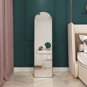 Floor mounted full length mirrors. Aluminum alloy metal frame arched wall mirror, bathroom makeup mirror,clothing store.Black - 1 of 1
