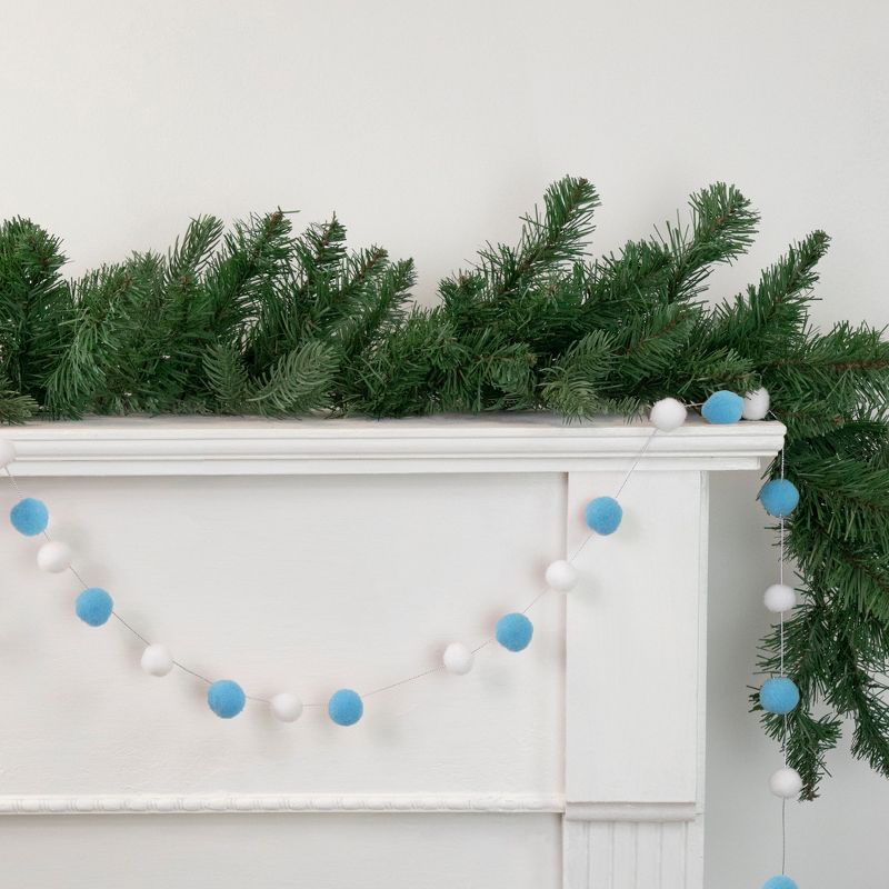 Northlight 9' Blue and White Plush Snowball Christmas Garland, 2 of 5