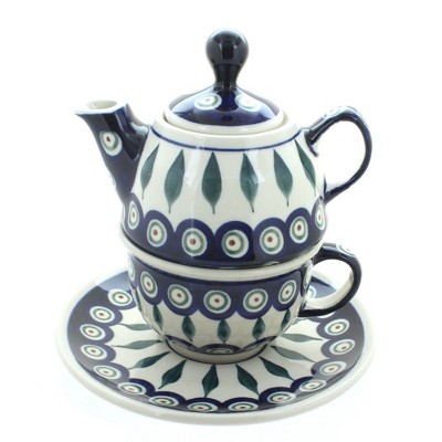 Blue Rose Polish Pottery 1148-775 Zaklady Individual Teapot & Cup