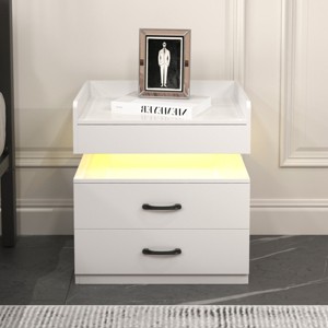 Accent Cabinet Modern with Decorative Lighting Component and Dual Drawers for Bedroom or Living Room - 3irtyhousy - 1 of 4
