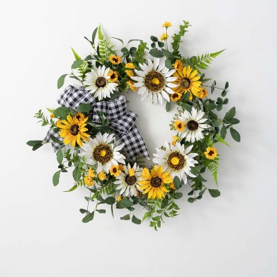 Sullivans Artificial Sunflower Gingham Wreath