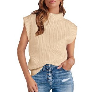 Coolmee Womens Sleeveless Sweater Vest Turtleneck Ribbed Knit Tank Tops Basic Casual Fit Fashion Top - 1 of 3
