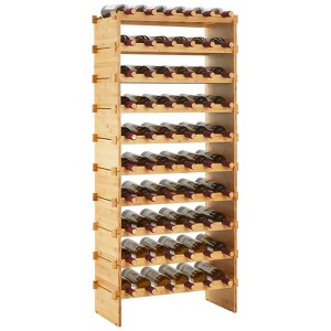 Wine Rack Stackable Bamboo Free Standing Wine Racks, Bottles Storage Display Shelf - 1 of 4