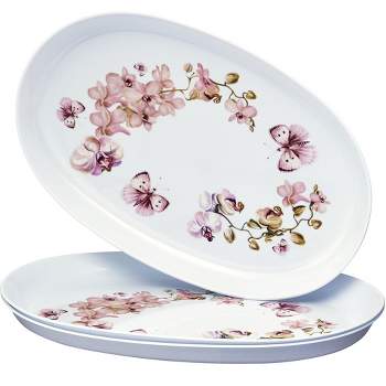 Silver Spoons Butterfly Garden Serving Trays for Party, Heavy Duty Disposable Platter, 12" x 7", (3 PC), Flutter Collection