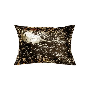 HomeRoots Set of Two 12" X 20" Chocolate and Gold Abstract Cowhide Lumbar Throw Pillows with Glitter - 1 of 4