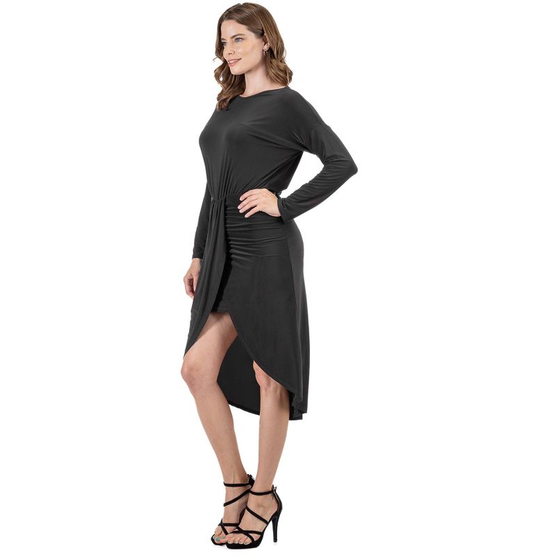 24seven Comfort Apparel Long Sleeve Dressy Tulip Skirt Knee Length Dress, 2 of 5