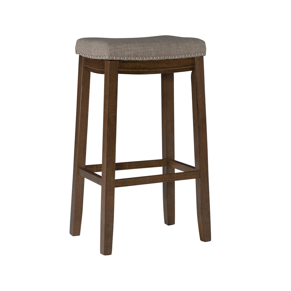 Claridge Backless Nailhead Saddle Barstool Rustic - Linon: Upholstered, Rubberwood Frame, Fixed Height