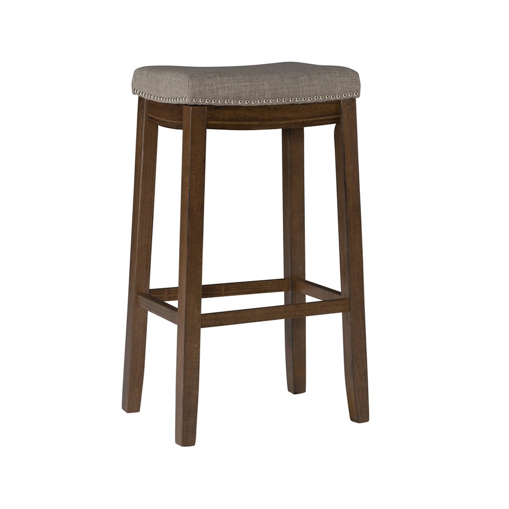 Photos - Chair Linon Claridge Backless Nailhead Saddle Barstool Rustic - : Upholstered, Ru 