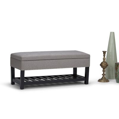 NicBex Faux Leather Storage Ottoman Bench,Upholstered Storage Ottoman with Open Slat Bottom Shelf,Modern Storage Bench for Living Room,Bedroom