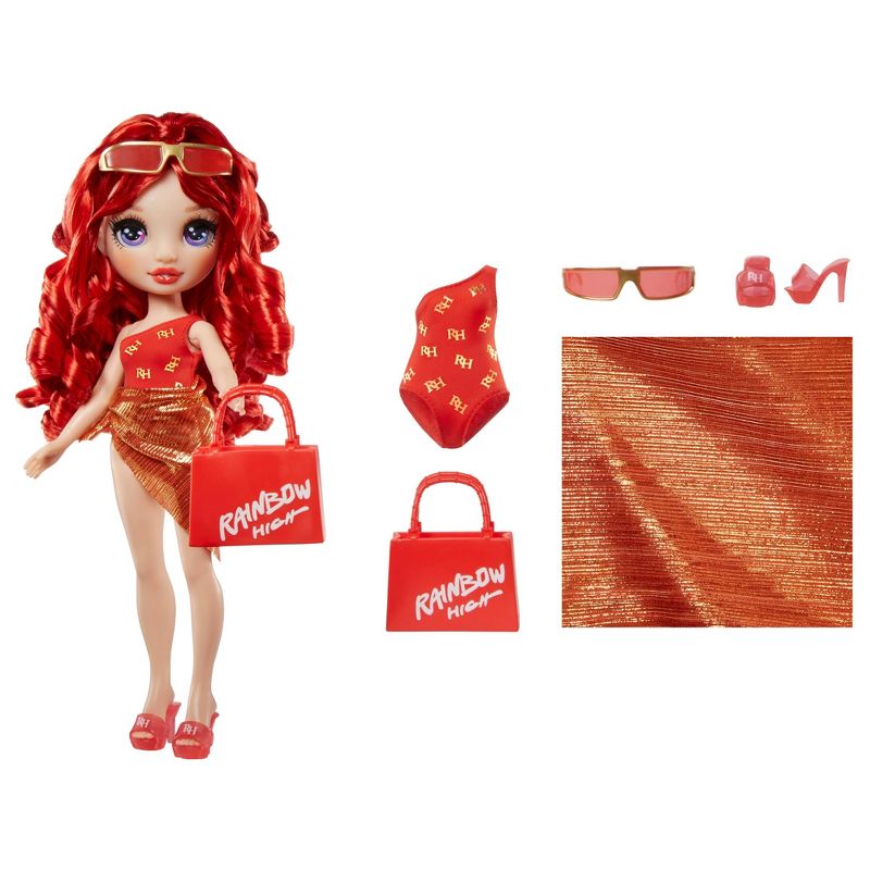 Rainbow High Swim &#38; Style Ruby Red 11&#39;&#39; Doll with Shimmery Wrap to Style 10+ Ways, Removable Swimsuit, Sandals, Accessories, 3 of 9