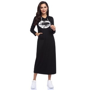 Women Long Sleeve Pullover Hoodie Dress Stripe Pocket Slim Sweatshirt Casual Maxi Dress - 1 of 4