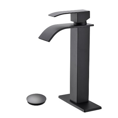 DOMETOUR Waterfall Spout Bathroom Sink Single Handle Faucet with Pop-Up Drain (No Overflow)