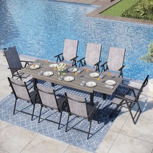 Captiva Designs 9pc Patio Adjustable Steel Rectangle Dining Table & Textilene Reclining Foldable Chairs - 1 of 4