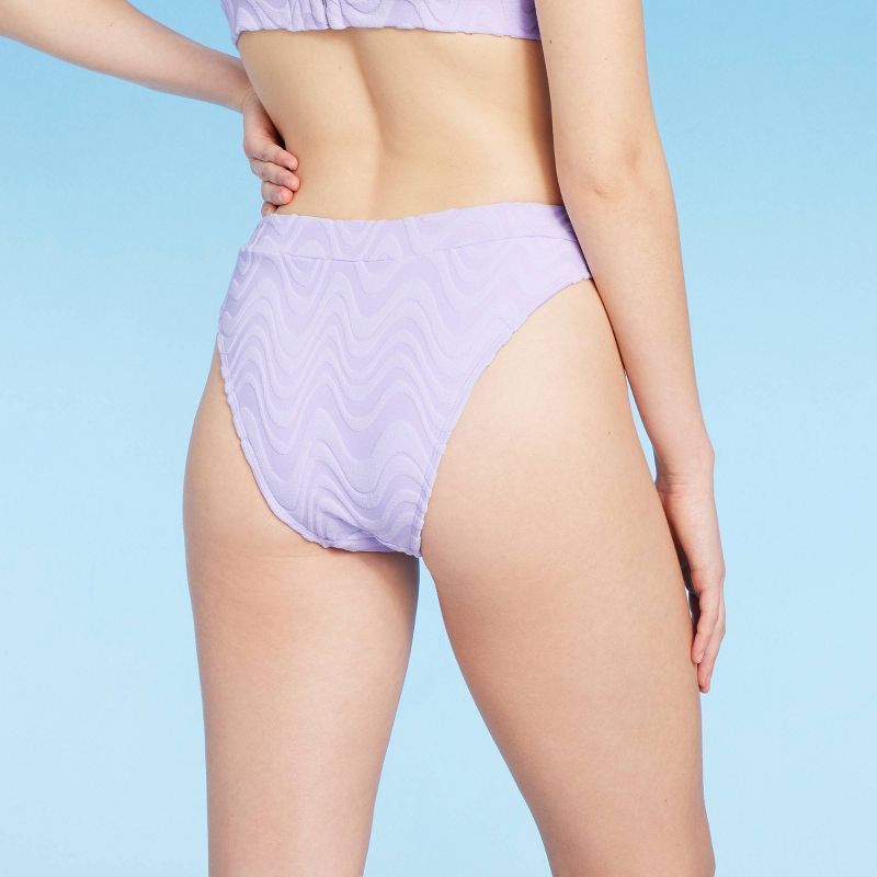 Women's Wavy Terry Textured Mid-Waist Ultra High Leg Cheeky Bikini Bottom - Wild Fable™ Lilac Purple, 3 of 9
