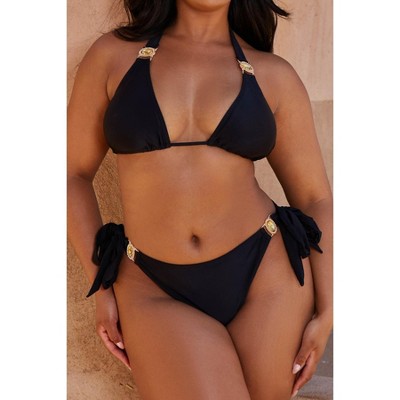 Moda Minx Amour Curve 'Black' Tie Side Crystal Bikini Bottoms