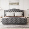 Fully Upholstered Velvet Platform Bed Frame with Raised Wing Back Headboard and Footboard - 3 of 4